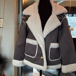 SHEIN Gray and White Faux Shearling Jacket